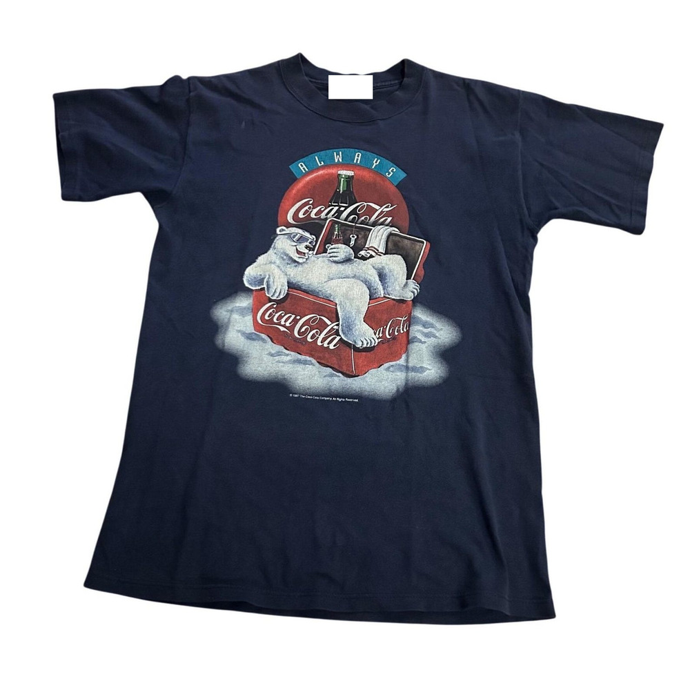 1997 Coca Cola Polar Bear Graphic T Shirt Navy